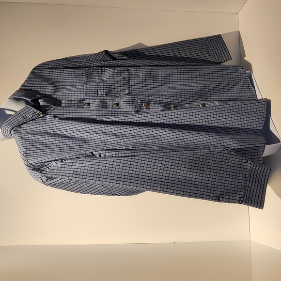 Arrow men's long sleeve button-down shirt large blue/white plaid check - Picture 2 of 11